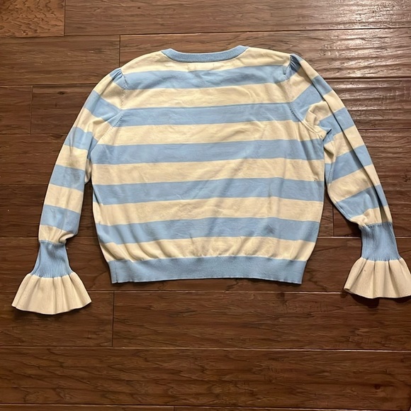 Who What Wear Bell Sleeve Blue and Cream Striped  Pullover Sweater Size XXL - Picture 7 of 7